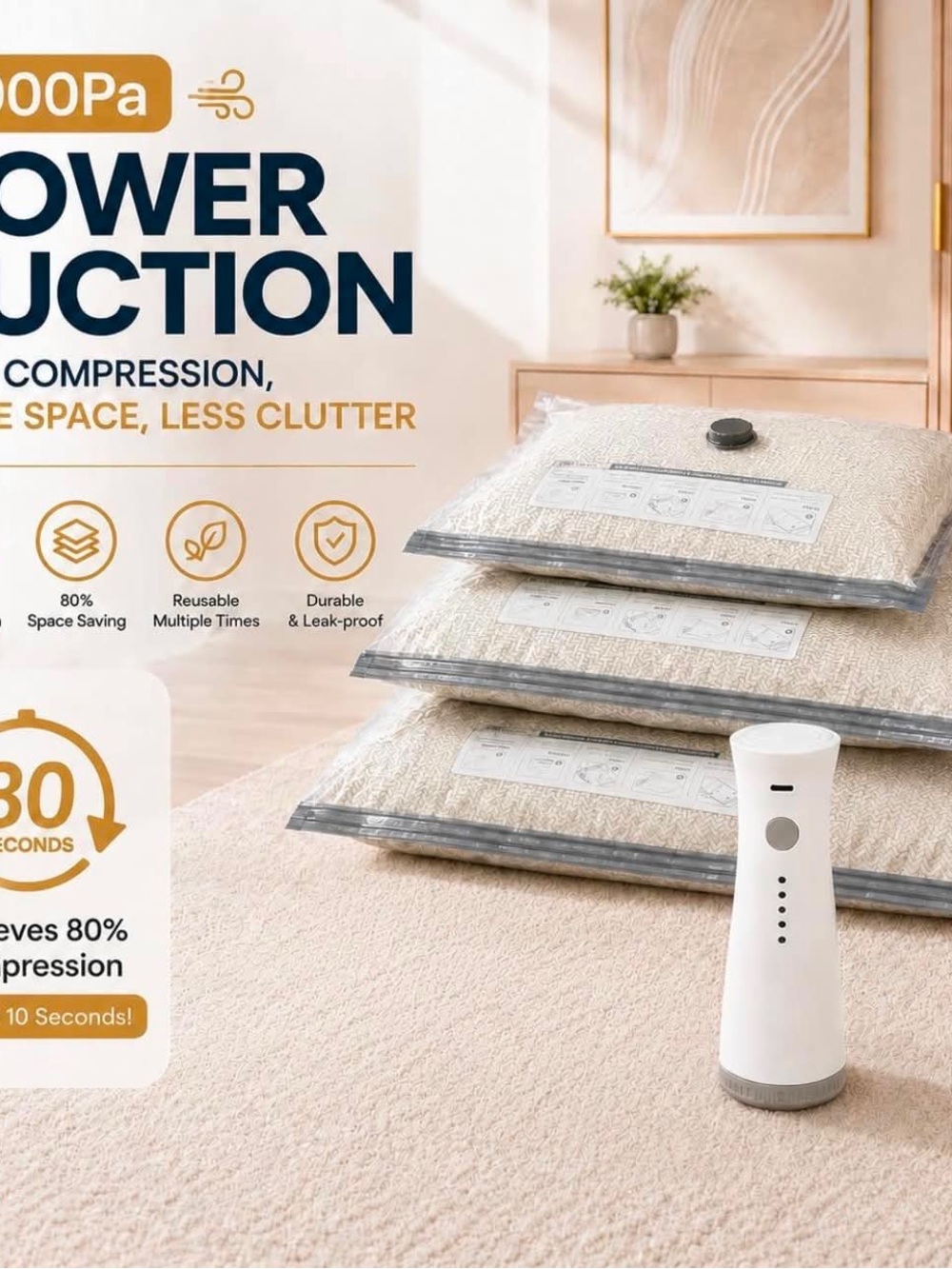 NEW 15ct Vacuum Storage Bags with Pump, Space Saver Travel Vacuum Storage Bags